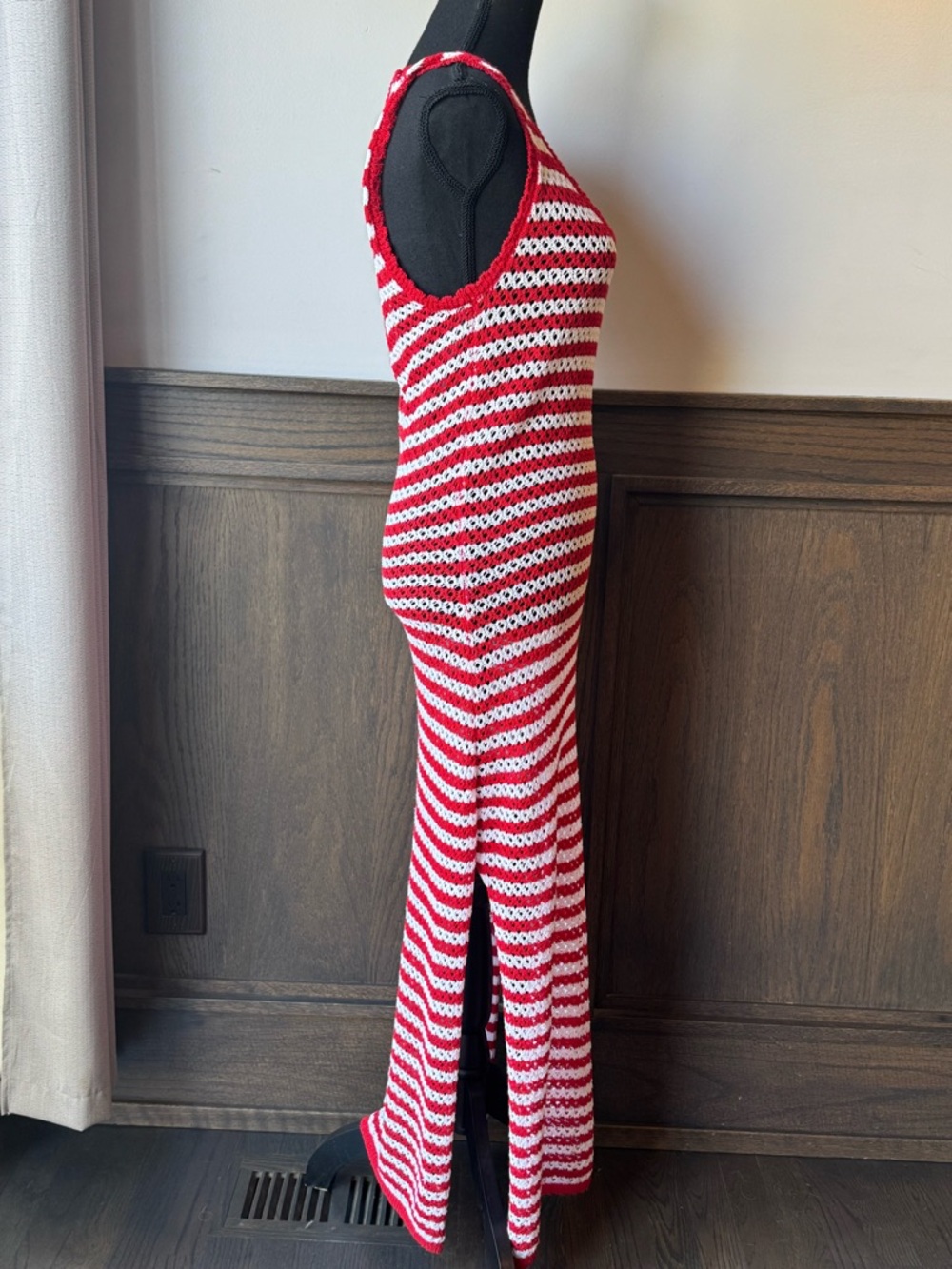 Shade & Shore Womens Red and White Striped Knit Maxi swimsuit cover up NWT L - Picture 6 of 7
